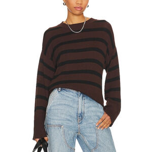 Central Park West 'Briar' Brown Stripe Crew Neck Sweater Size M